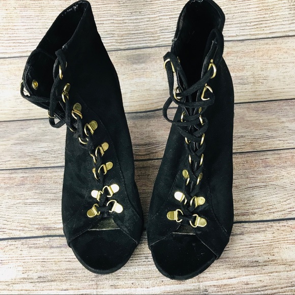 bebe Genuine Soft Leather Open Toe Booties - Picture 8 of 8